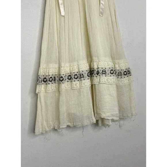 Free People Ivory Lace Up Embroidered Sleeveless V-Neck Midi Sheath Dress Sz 0 - Picture 2 of 7